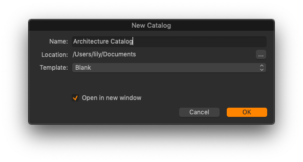 Choose location and name for catalog