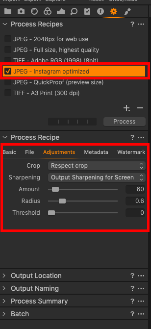 Process Recipe Capture One