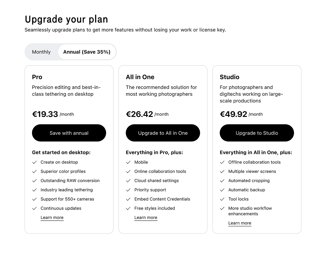 How to switch from a monthly to an annual subscription plan - Capture One