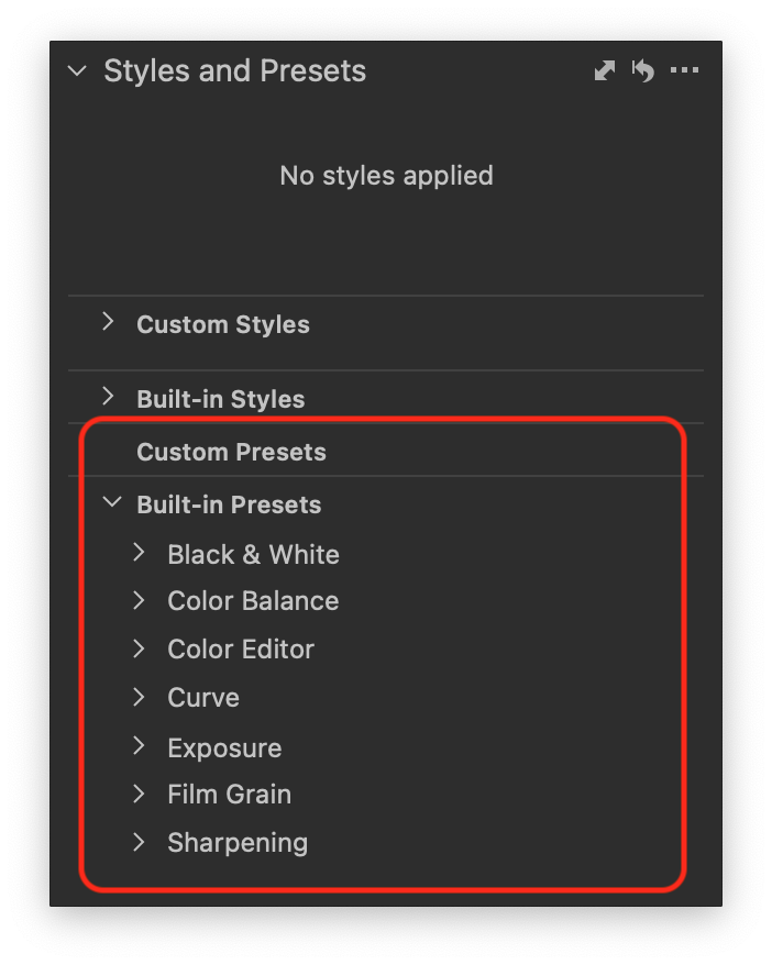 styles or presets for capture one